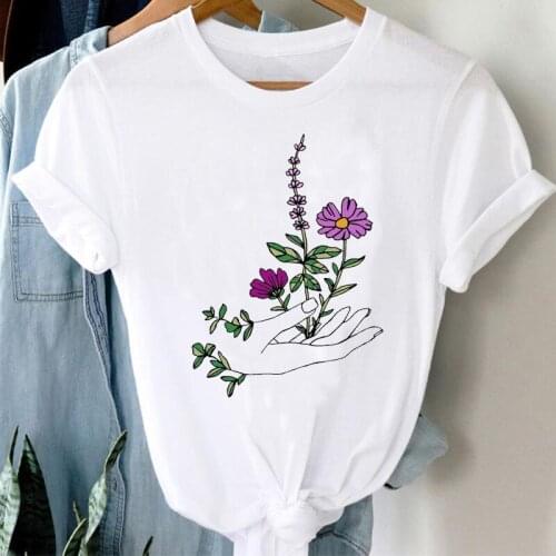 T-shirts Women 90s Floral Flower Sweet Cute Ladies Spring Summer Clothes Graphic Tshirt Top Lady Print Female Tee T-Shirt