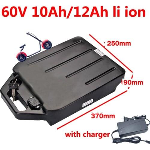 GTK waterproof 60V 12Ah Lithium-ion battery 60v 10ah li ion for two Wheel Foldable citycoco scooter bicycle bike + 2A charger