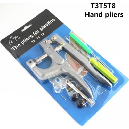 T3 / T5 / T8 plastic snap fastener installation tools teamed up with button pressure clamp pliers hand pressure machine
