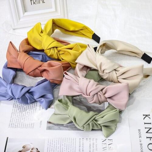 Korean High-End Solid Color Fabric Cute Bow Tie Headband Girl Candy Color Hair Band