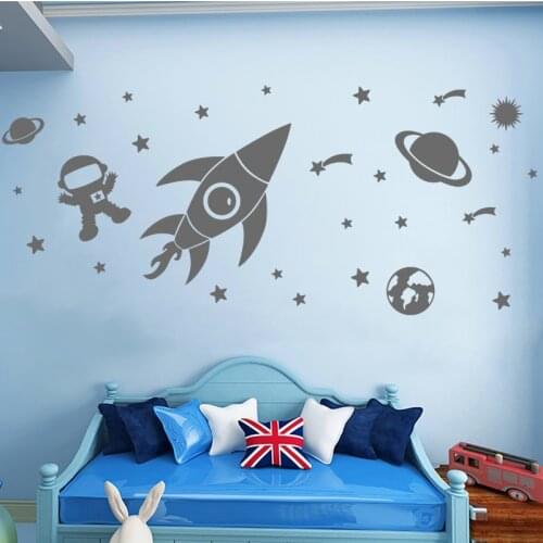 Creative Outer Space Planet Wall Stickers for Kids Room Cartoon Astronaut Art Wall Decals Vinyl Home Decor Baby Nursery Room