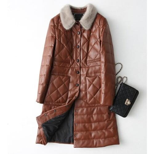 2020 Real Sheepskin Coat For Women Genuine Leather Jacket Long Winter Womens Down Jackets Mink Fur Collar 27290 WYQ1195