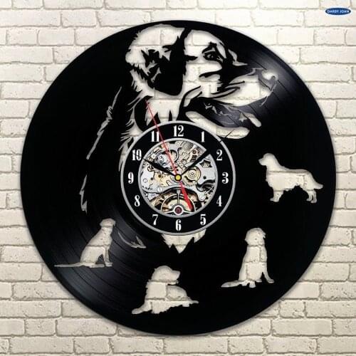 Labrador Golden Retriever Dog House Art Pet Puppy Animal Wall Decor Vinyl Disc Creative Wall Clock Gifts