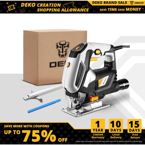 DEKO Jig Saw Variable Speed​ Electric Saw with 1 Piece Blades/1 Metal Ruler/2 Carbon Brushes/1 Allen Wrench Jigsaw Power Tools