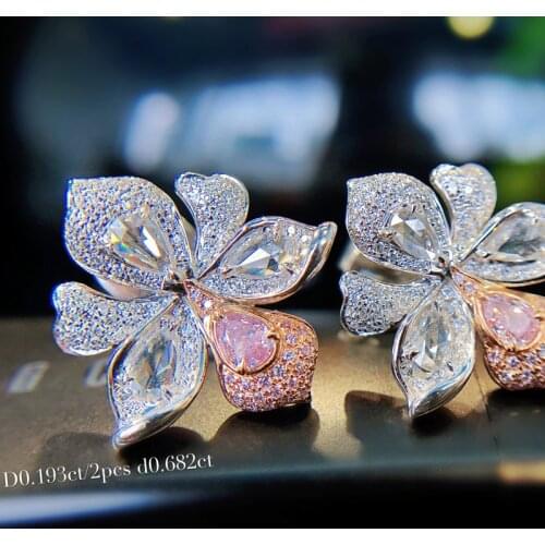 Genuine 925 Sterling Silver Fashion Orchid Flower Stud Earrings for Ladies Bling Pink White CZ Charm Earrings Banquet Jewelry