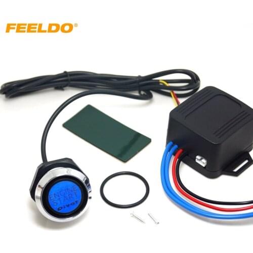 FEELDO 1set One-key Engine Start Button Switch Set For Car Auto Refitting With Blue Indicator Light