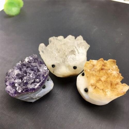 Natural quartz crystals cluster Hedgehog carved gemstone animals fine healing stones