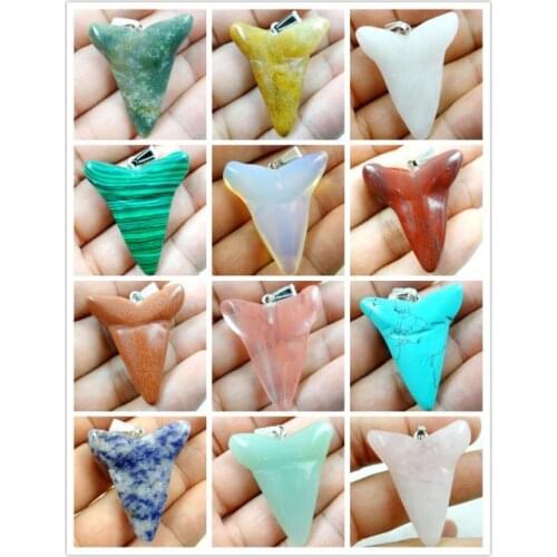 Natural Gem Stone Turquoises Quartz Crystal Opal Shark Teeth Pendant For DIY Jewelry Making Necklace Accessories Charm Gift