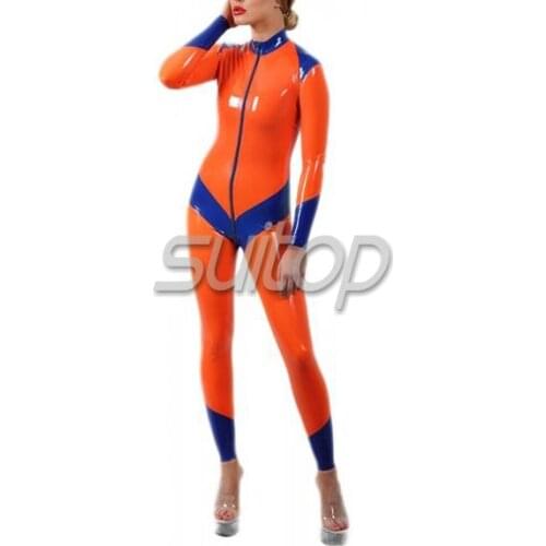 Nature latex glued catsuit hot sale latex rubber garment clothing wearing suit for woman