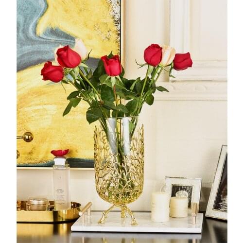 Nordic home decoration wrought iron soft vase metal crafts decoration living room flower arrangement creative glass vase