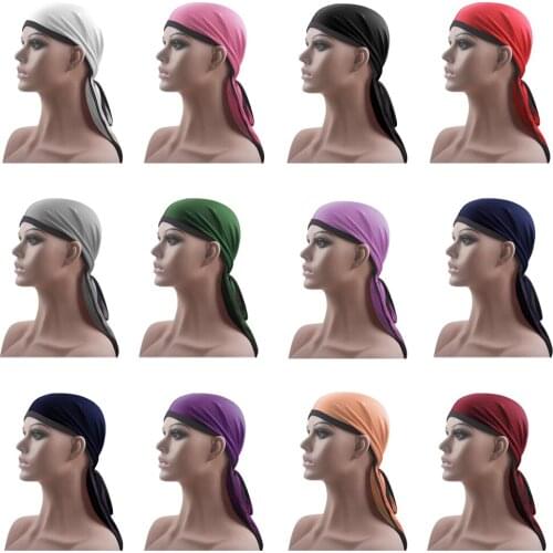 New Fashion Men Satin Durags Biker Headwear Skull Cap Bandana Women Silky Durag Doo Rag Turban Hat Chemo Caps Headscarf