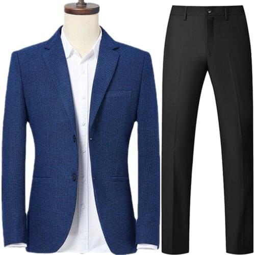 2021 New Men Business Suit Fashion Single-breasted Male Striped Blazers and Pants Classic Striped Casual Clothes