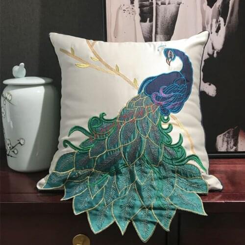 New Chinese style, embroidered pillowcase, peacock pillow, back cushion, cushion, exquisite embroidery crafts