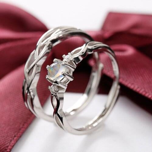 Simple Crystal Adjustable Couple Ring Hollow Chain Classic Geometric Open Rings Charming Wedding Jewelry Friend Gift