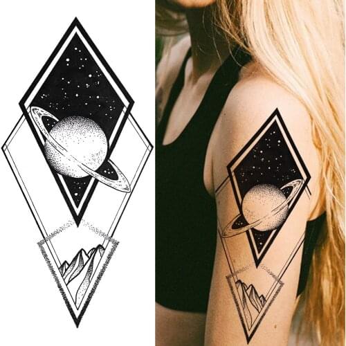 Realistic Fake Waterproof Temporary Star Tattoo Stickers Women Black Tatoos Planets Geometric Body Arm Art Painting