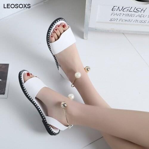 Summer Women Sandals Open Toe Simple Flat Bottom Roman Sandals Womens Pearl Buckle Casual Bag Heel Shoes