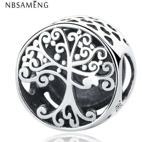 NBSAMENG 100% Sterling Sliver Life Tree Family is where love grows Charm Beads Fit Charms Silver 925 Original Bracelet