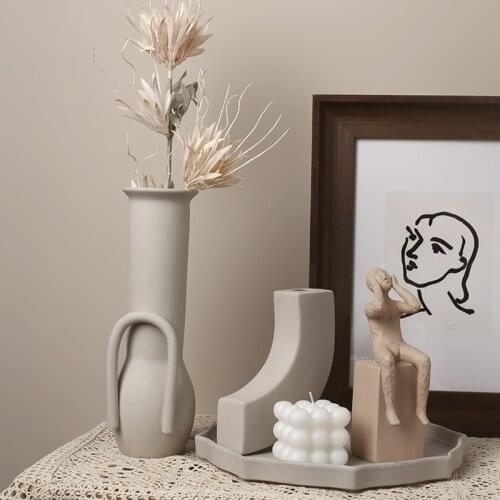 Nordic Home Decoration Click Art Flower Vases Ornament Living Room Arrangement Household Dry Flower Pots Geometric Ceramic Vase
