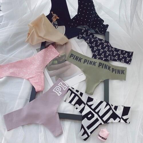 Sexy G-string Women Panties PINK Letter Thongs Seamless Briefs Soft Heart Underwear Lingerie Low Waist Lady Erotic Thong Female