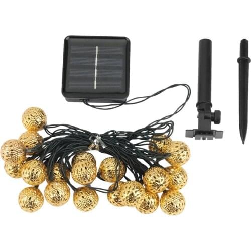 LED String Light Moroccan Metal Ball Solar Power Christmas Garland Lamp String For Bedroom Garden Decoration
