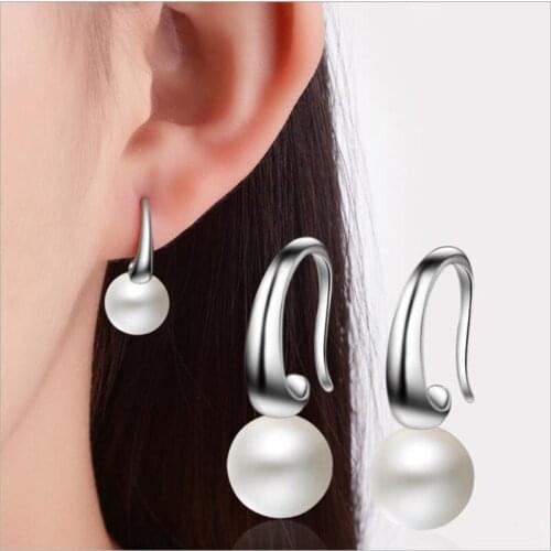 TJP Trendy Female Pearl Stud Earrings For Girl Party Jewelry Top Quality Silver Plated Earrings For Women Accessories Lady Bijou