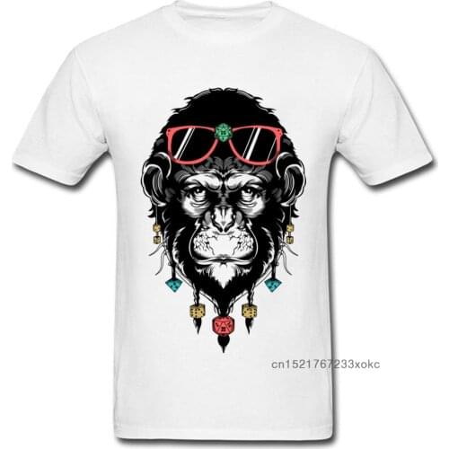 Unique 2018 Tribal Monkey Print Men White T-shirt Plus Size Hipster Street Fashion Tops Short Sleeve Gorilla Tee Shirt