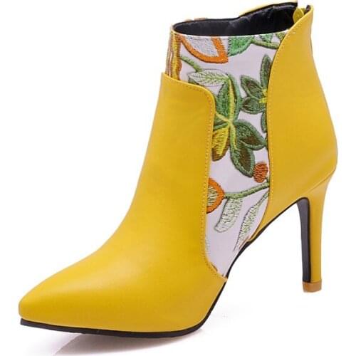 Big Size 9 10 17 boots women shoes ankle boots for women ladies boots Thin with pointed embossed leather