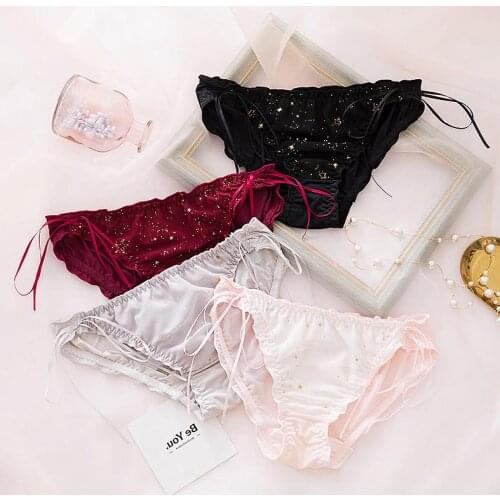 Women Ice Silk panties lace sexy lingerie female casual underpants gril briefs Lovely star pattern kwaii underwear intimates