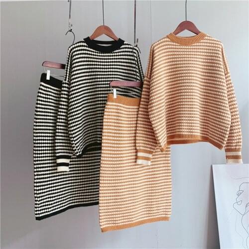2020 Autumn Women Knitted Sweater Two Pieces Women Warm Sweater And Pullovers With Skirt Femme Tricot Pull Femme