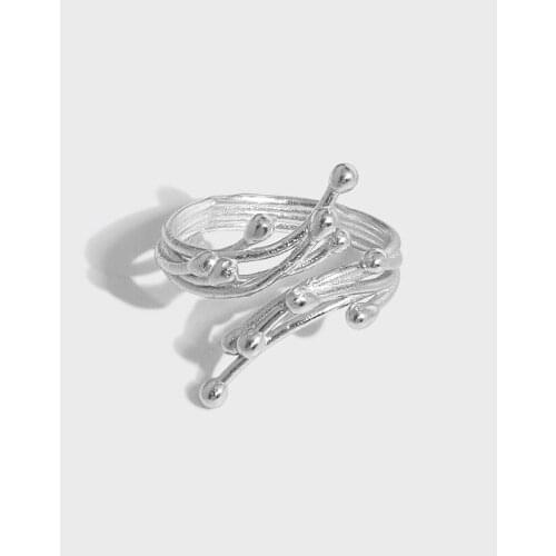 SHANICE S925 Sterling Silver Open ring Geometry Irregular Simple flowing texture Ring for Women Girls Party Jewelry