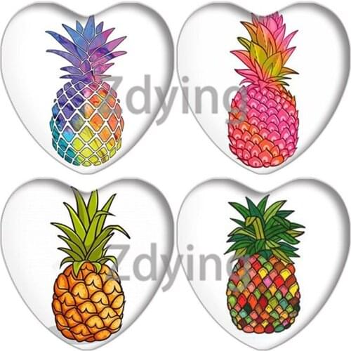Zdying Colorful Fruits Pineapple Leaves Painting Heart Shape Glass Cabochon Photo Base Cameo Charm Settings DIY Jewelry Findings