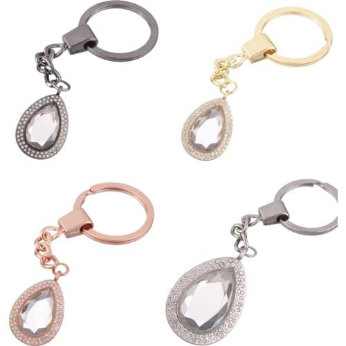 10pcs/lot Mixed color Teardrop Alloy crystal twist Memory Living Magnet Glass Key Ring Keychains Locket fit for Floating charms