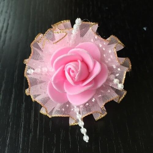 2pcs Popular Women Lady Girls ruffle Polka Dot flower Shape tulle chiffon beads flowers Hair Accessories Decorations scrunchies