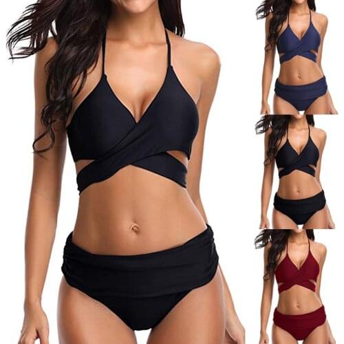 2021 Sexy Bikini Set Women Bandage Push Up High Cut V Neck Two Pieces Bikini Swimwear Swimsuit Beachwear Bathing Suit Biquini
