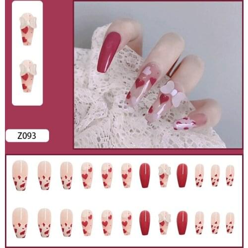 24Pcs/Set Pink Fake Nails Long Coffin Removable Nail Sliders Simple 3D Bow Design Accessories Nails Supplies For Professionals