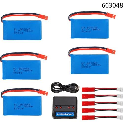 3.7V 780mAh Lipo Battery 603048 and 5in1 Charger For WLtoys V626 V636 V686 X250 Q222 V686G RC quadrocopter parts 3.7V battery 1S