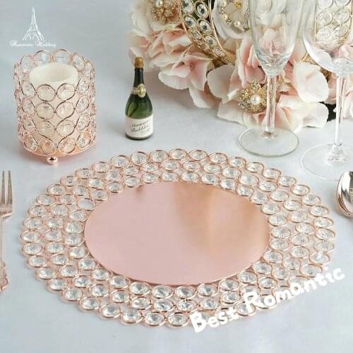 3 layers of crystal beads inlaid dinner plate round tray wedding main table decoration golden crystal tray decoration props