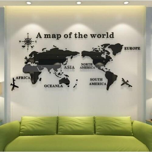3D Acrylic World Map Wall Sticker Decorative For Living Room Bedroom Office Decor DIY Wall Sticker Home Decor
