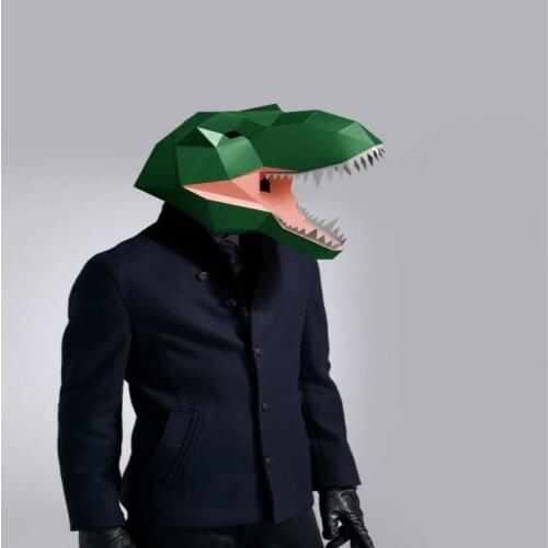 3D Paper Mask Fashion Dinosaur Animal Costume Cosplay DIY Paper Craft Model Mask Christmas Halloween Prom Party Gift