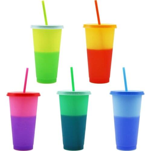 5 Pack Color Changing Cups Reusable Cold Drink Cups Tumblers for Adult Kids