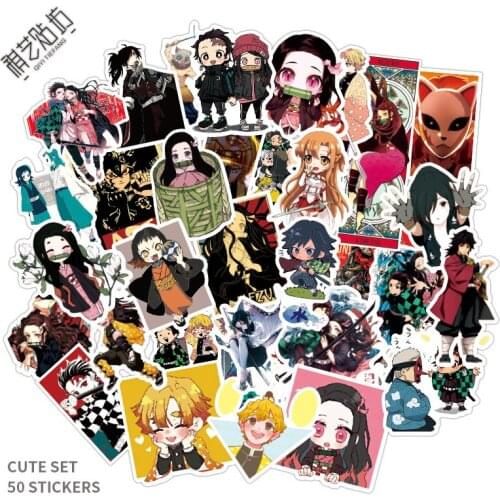 50pcs/set Demon Slayer Kimetsu No Yaiba FAIRY TAIL The Seven Deadly Sins Sticker DIY PVC Waterproof Stickers Props Toys