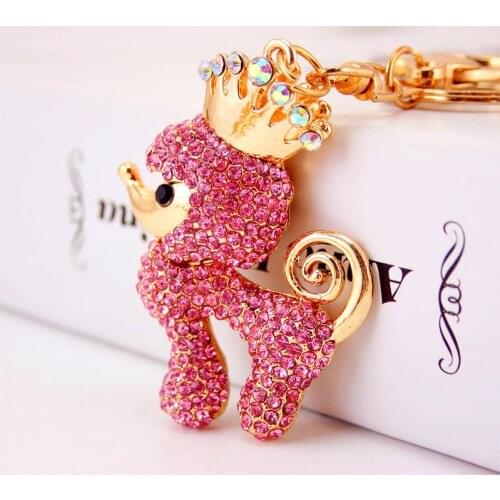 XDPQQ Europe and America Creative Cute with Crown Poodle Keychain Pet Puppy Key Chain Women Bag Accessories Small G