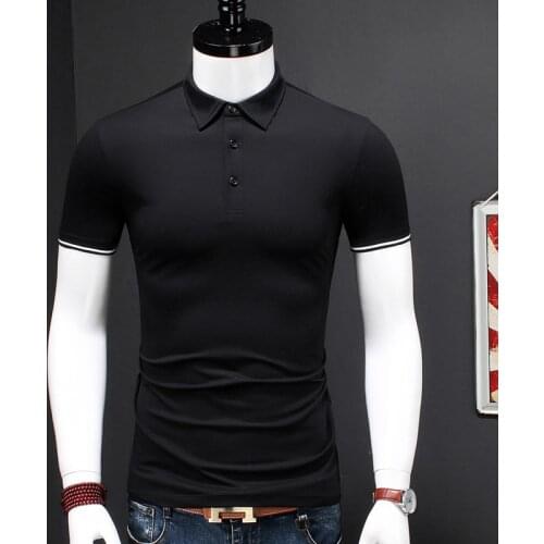 Business Casual Polo Shirt Men Short Sleeve Black Slim Mercerized Cotton Modal Boss Polo Shirts Plus Size High Quality Clothing