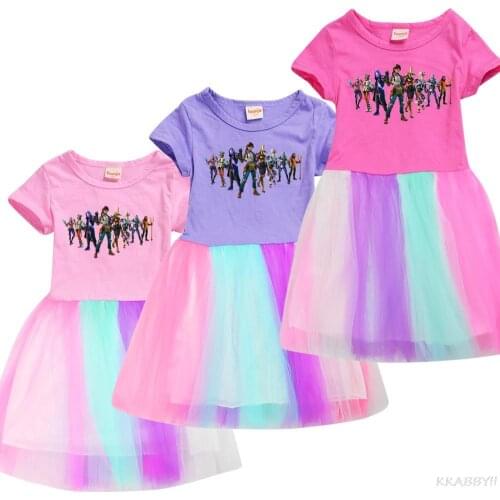 Fortnites Kids Dress Girls Short Sleeve Cartoon Birthday Party Princess Dresses Child Clothing Summer Kids Girls Dress
