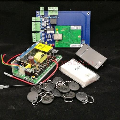 DIY One Door RFID Access Control System TCP/IP Single Door Access Panel Controller+ Rfid Reader + eixt Button + Power Unit