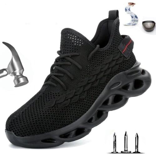 Breathable mens safety shoes steel head anti-smashing anti-stab male work boots wear-resistant outdoor casual sports shoes
