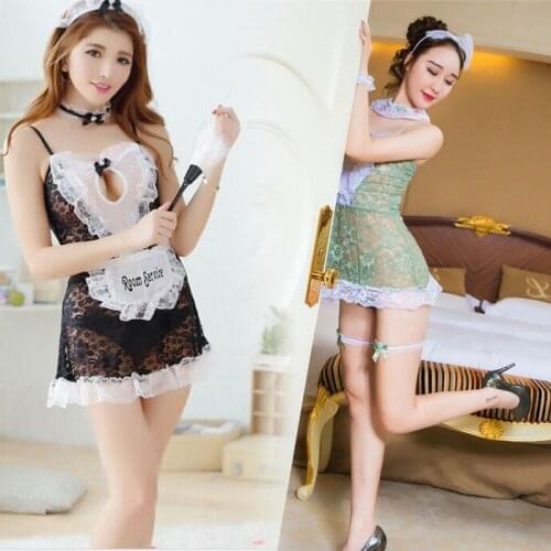 Fantasy sexy French maid mini dress lingerie princess hat erotic underwear night fantasy Slave roleplay game women wet costume