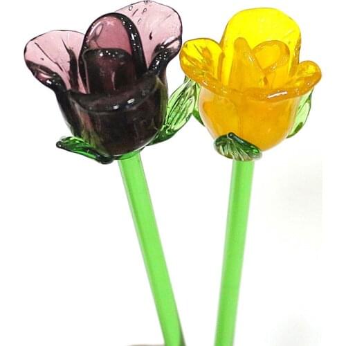 Handmade Colorful Murano Glass Rose Flower Craft Figurine Wedding Valentines Day Favors Gifts Miniature Vase Decor Ornaments