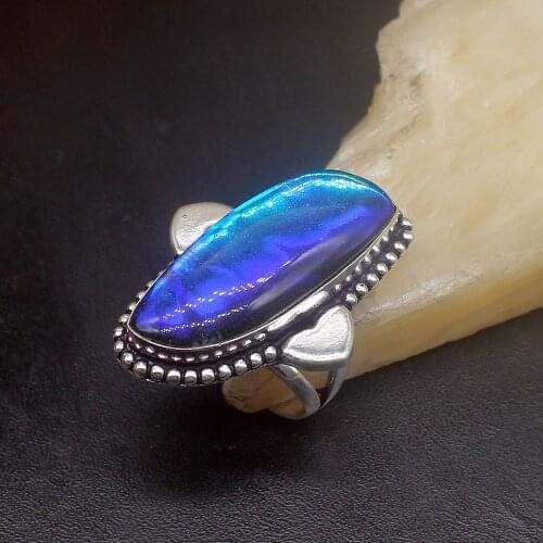 Gemstonefactory Jewelry Big Promotion Single Unique 925 Silver Special Blue Dichroic Glass Women Men Gifts Rings 7.5# 20212574