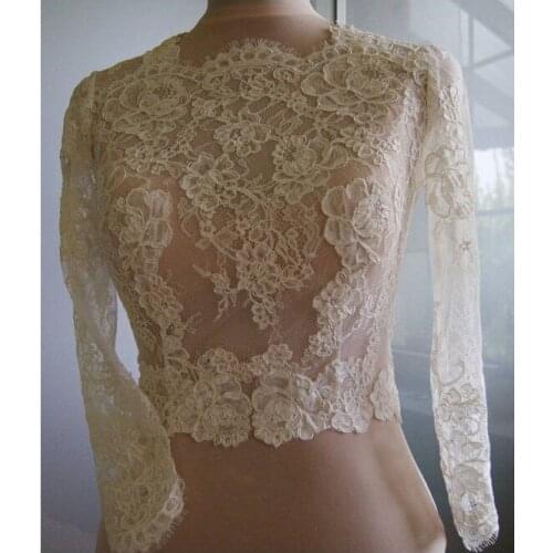 New Vintage Wedding Lace Jackets Long Sleeves Sexy V-neck Lace Bridal Boleros Custom Made Lace Bolero wedding Accessories
